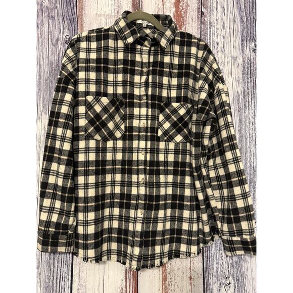 White Birch Black and White Flannel with raw hem Size Mi - Picture 1 of 7